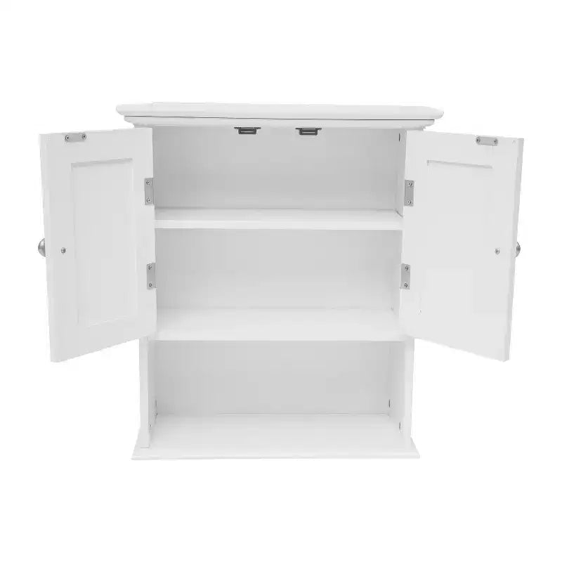Armoire à pharmacie murale pour salle de bain avec portes à fermeture magnétique, étagère réglable et étagère inférieure ouverte