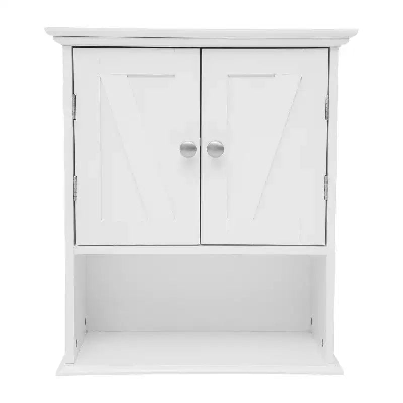 Armoire à pharmacie murale pour salle de bain avec portes à fermeture magnétique, étagère réglable et étagère inférieure ouverte