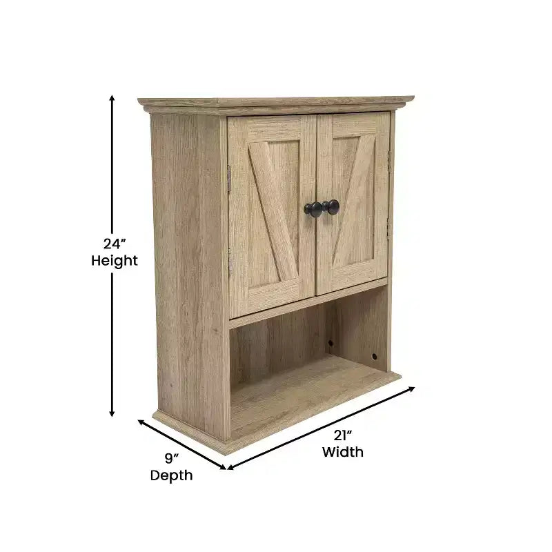 Armoire à pharmacie murale pour salle de bain avec portes à fermeture magnétique, étagère réglable et étagère inférieure ouverte