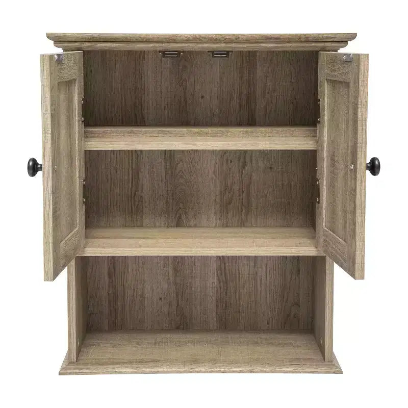 Armoire à pharmacie murale pour salle de bain avec portes à fermeture magnétique, étagère réglable et étagère inférieure ouverte