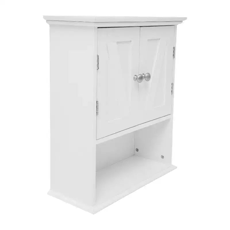 Armoire à pharmacie murale pour salle de bain avec portes à fermeture magnétique, étagère réglable et étagère inférieure ouverte