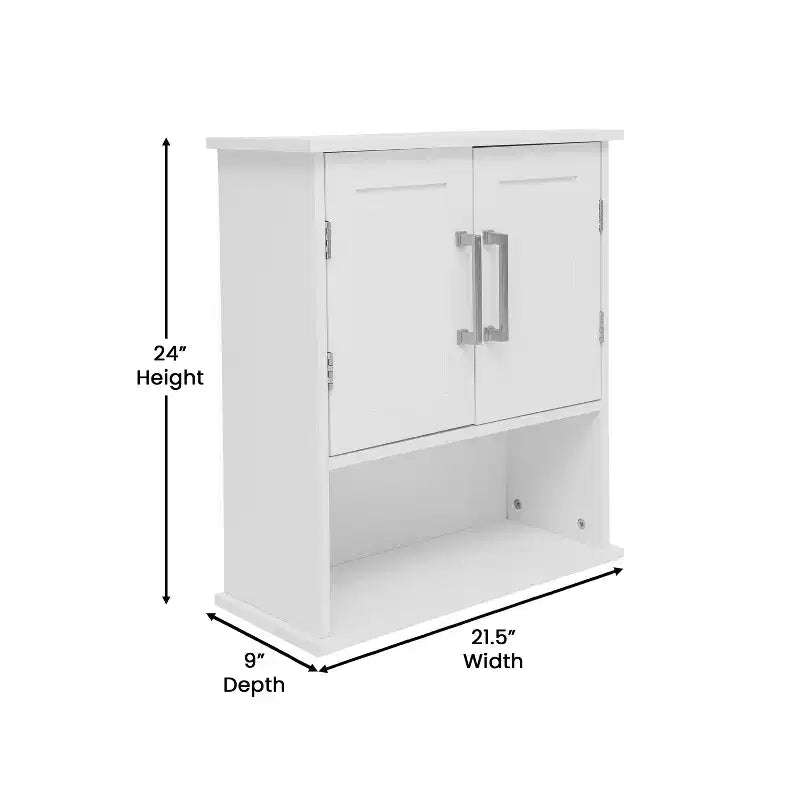 Armoire à pharmacie murale pour salle de bain avec étagère intérieure réglable, étagère inférieure ouverte et portes à fermeture magnétique