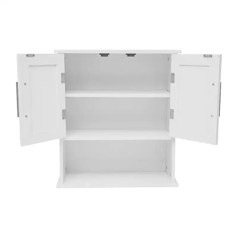 Armoire à pharmacie murale pour salle de bain avec étagère intérieure réglable, étagère inférieure ouverte et portes à fermeture magnétique