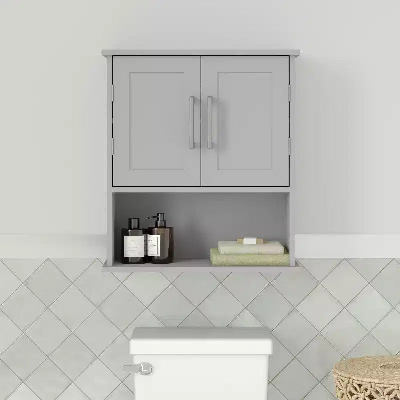 Armoire à pharmacie murale pour salle de bain avec étagère intérieure réglable, étagère inférieure ouverte et portes à fermeture magnétique