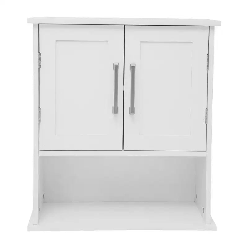 Armoire à pharmacie murale pour salle de bain avec étagère intérieure réglable, étagère inférieure ouverte et portes à fermeture magnétique