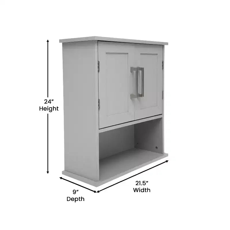 Armoire à pharmacie murale pour salle de bain avec étagère intérieure réglable, étagère inférieure ouverte et portes à fermeture magnétique
