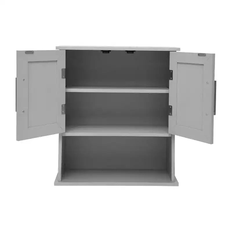 Armoire à pharmacie murale pour salle de bain avec étagère intérieure réglable, étagère inférieure ouverte et portes à fermeture magnétique