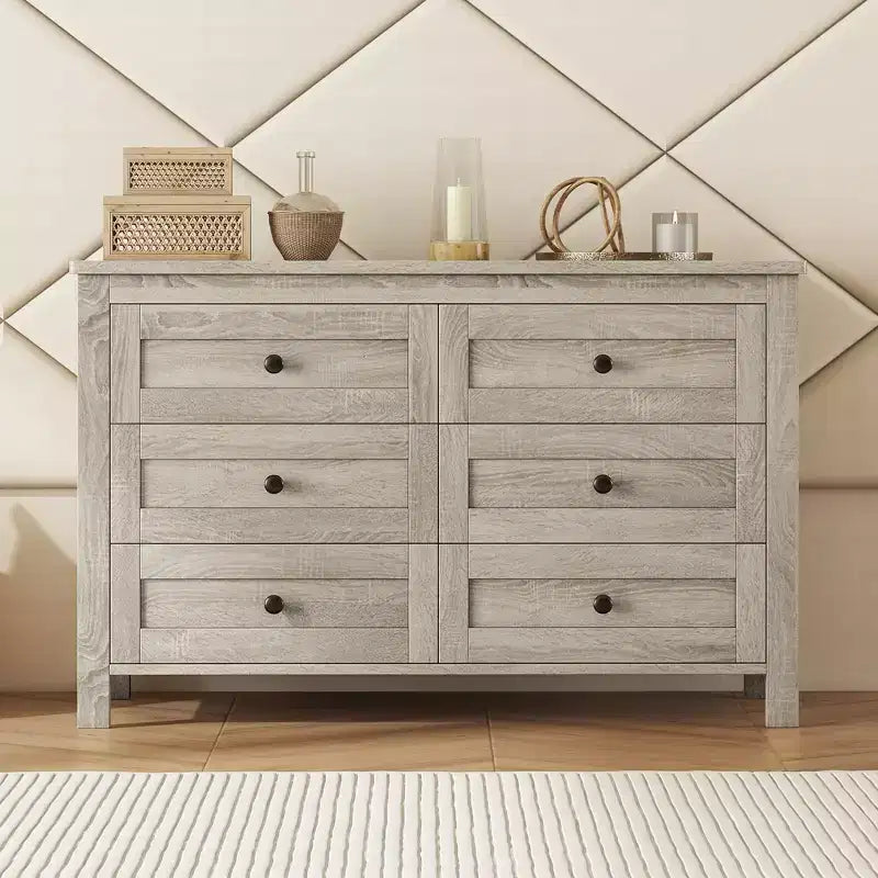 Commode de style rétro en bois avec 6 tiroirs, meuble de rangement pour chambre à coucher 4S