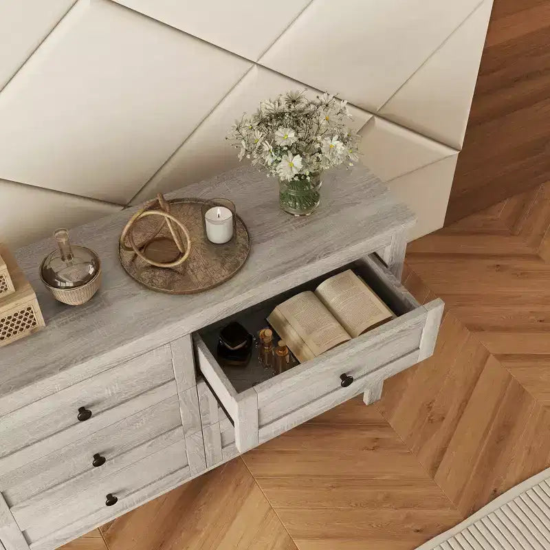 Commode de style rétro en bois avec 6 tiroirs, meuble de rangement pour chambre à coucher 4S