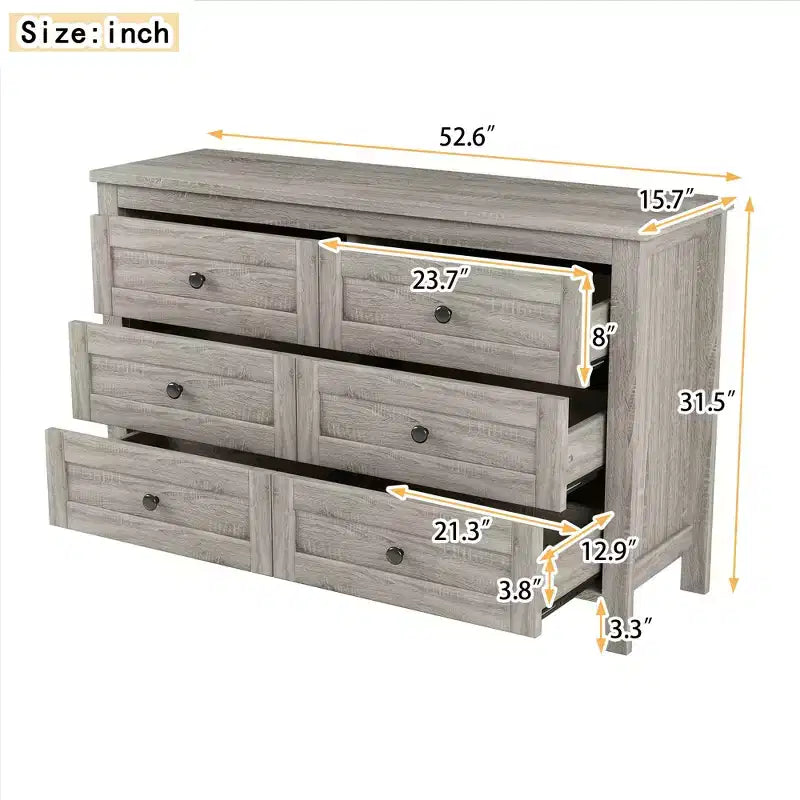 Commode de style rétro en bois avec 6 tiroirs, meuble de rangement pour chambre à coucher 4S