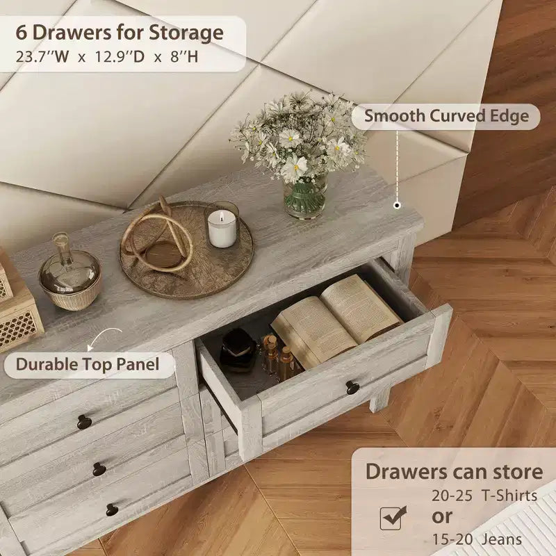Commode de style rétro en bois avec 6 tiroirs, meuble de rangement pour chambre à coucher 4S