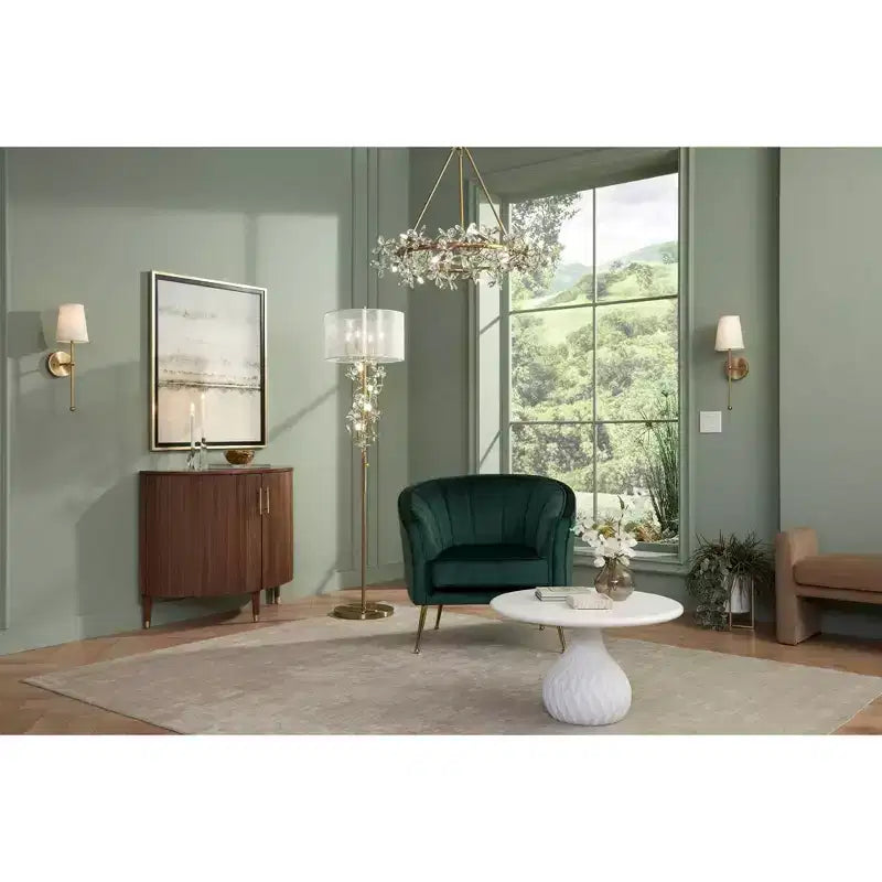Table d'appoint de luxe or 24 3/4 avec plateau en acrylique et base en verre