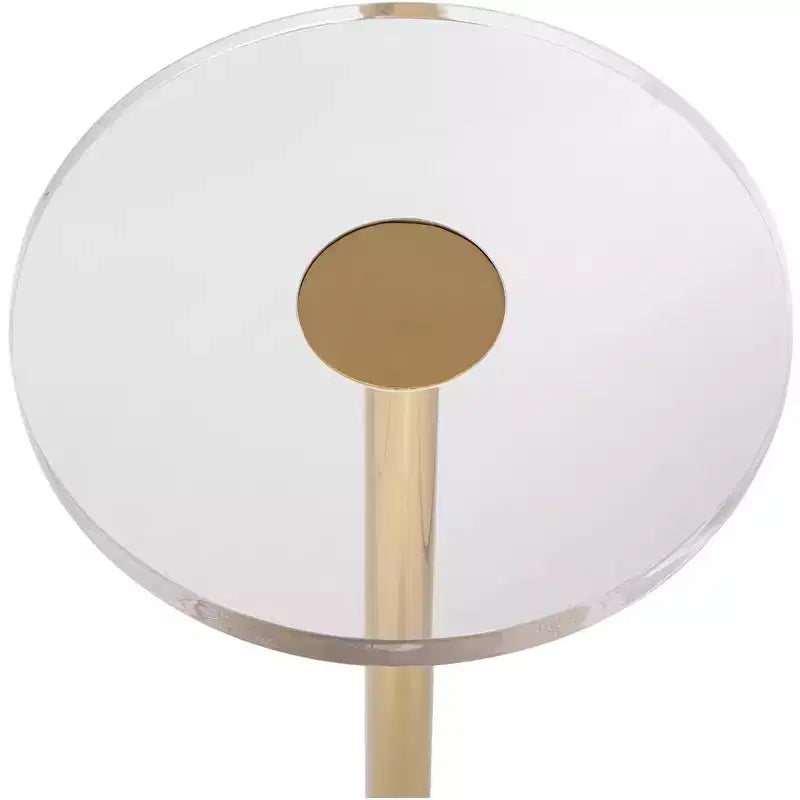 Table d'appoint de luxe or 24 3/4 avec plateau en acrylique et base en verre