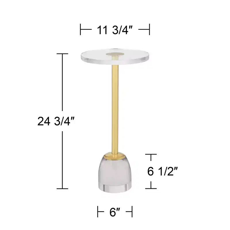 Table d'appoint de luxe or 24 3/4 avec plateau en acrylique et base en verre