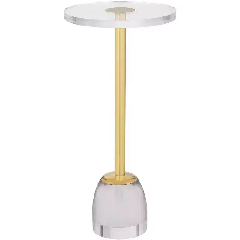 Table d'appoint de luxe or 24 3/4 avec plateau en acrylique et base en verre