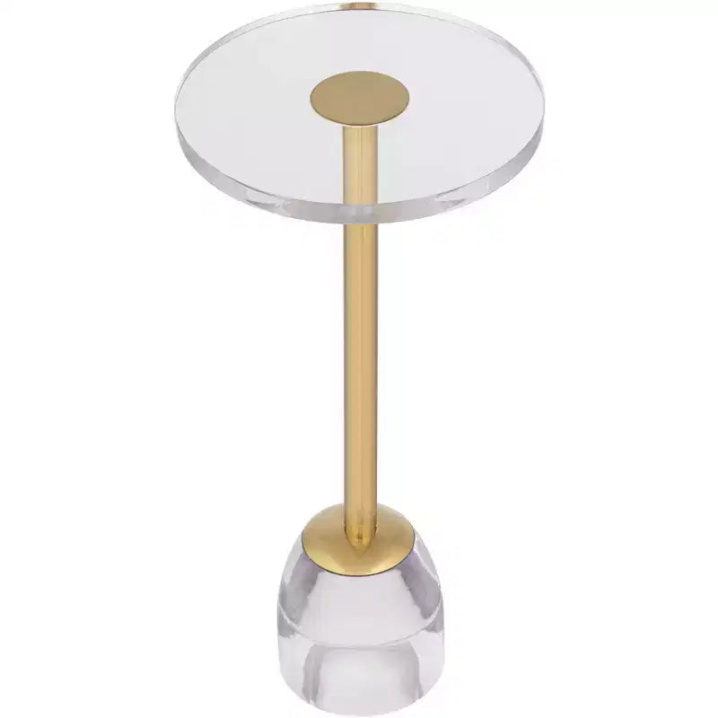 Table d'appoint de luxe or 24 3/4 avec plateau en acrylique et base en verre