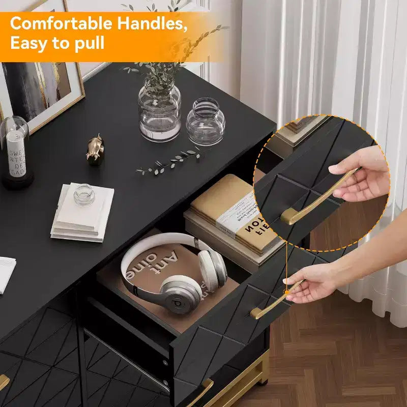 Commode double à 8 tiroirs avec tiroirs larges et poignées dorées