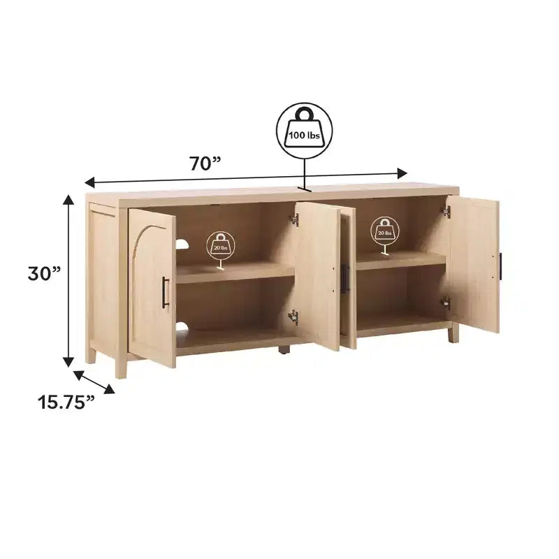 Bahut cannelé moderne de 178 cm avec portes arquées