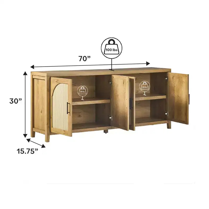 Bahut cannelé moderne de 178 cm avec portes arquées