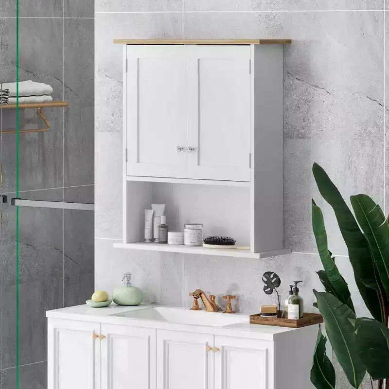 Meuble haut de salle de bain au-dessus des toilettes, armoire murale de salle de bain moderne avec 2 portes, étagère réglable, blanc
