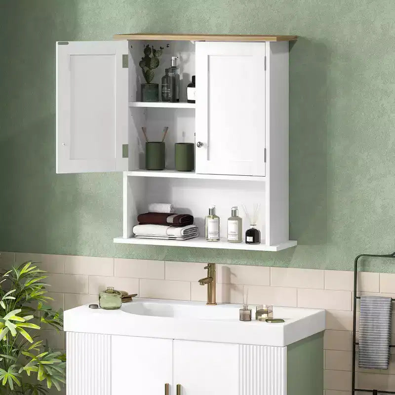 Meuble haut de salle de bain au-dessus des toilettes, armoire murale de salle de bain moderne avec 2 portes, étagère réglable, blanc