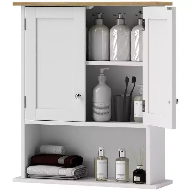 Meuble haut de salle de bain au-dessus des toilettes, armoire murale de salle de bain moderne avec 2 portes, étagère réglable, blanc