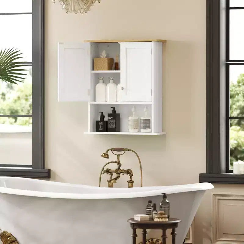 Meuble haut de salle de bain au-dessus des toilettes, armoire murale de salle de bain moderne avec 2 portes, étagère réglable, blanc