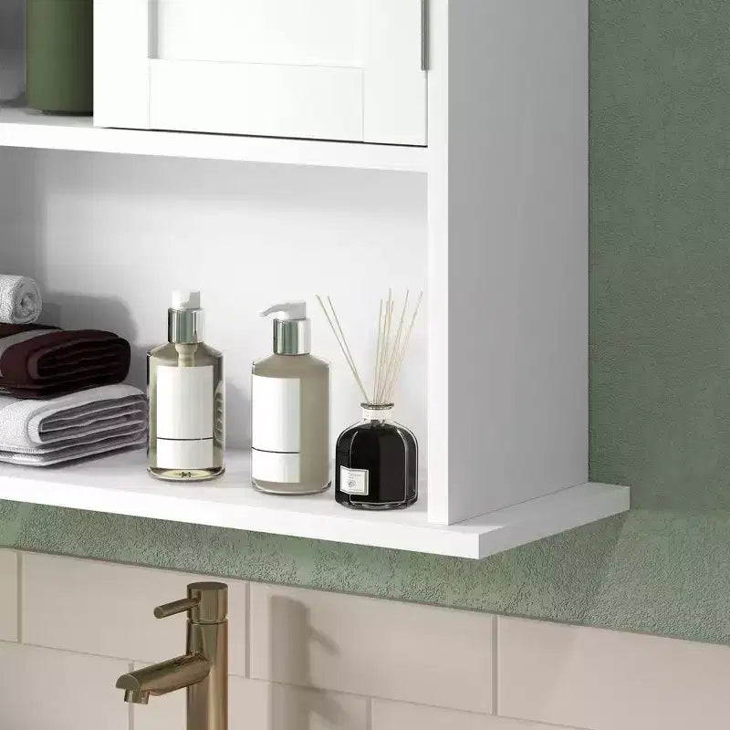 Meuble haut de salle de bain au-dessus des toilettes, armoire murale de salle de bain moderne avec 2 portes, étagère réglable, blanc